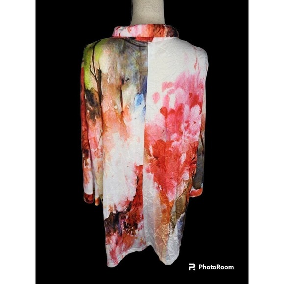 Parsley & Sage Top Watercolor Floral Art to Wear Sculptural Crinkle Gauze 2XL - Picture 4 of 9